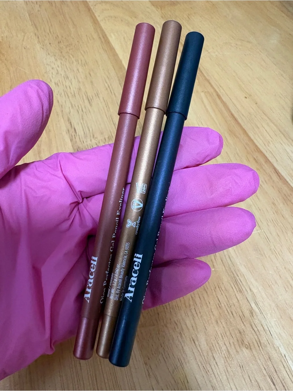 Araceli Gel Pencil Eyeliner ~ Bundle of 3, SANGRIA, NAVY, GOLD, 3x0.042oz, NWOB